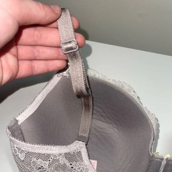 Victoria’s Secret Dream Angels Lined Demi Bra Light Gray Lace Trim 32F Women’s - Picture 5 of 9